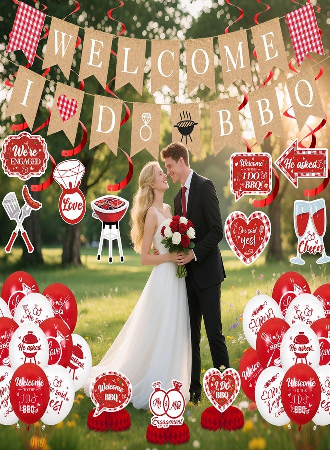 Woosytoo Welcome I DO BBQ Banner Decorations Barbecue We're Engaged Balloons Table Centerpiece Swirls Cake Topper Red Gingham Tablecloth for BBQ Engagement Bridal Shower Wedding Bachelorette Picnic Party - Image 2